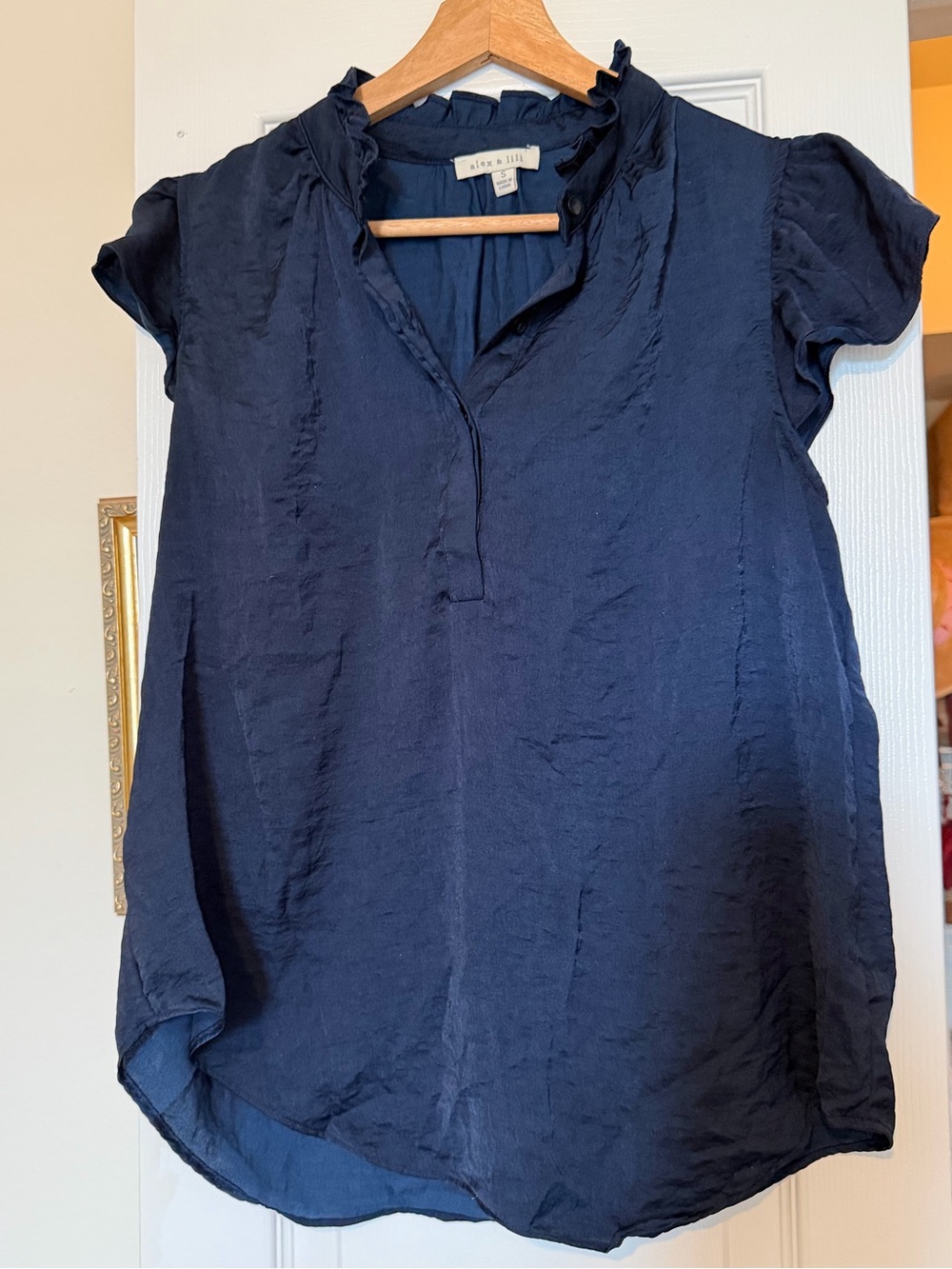Alya & Nili Navy Ruffle Collar Cap Sleeve Blouse